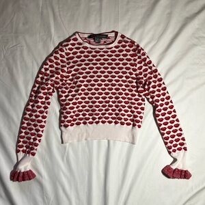 French Connection Red and White Crew Neck Sweater